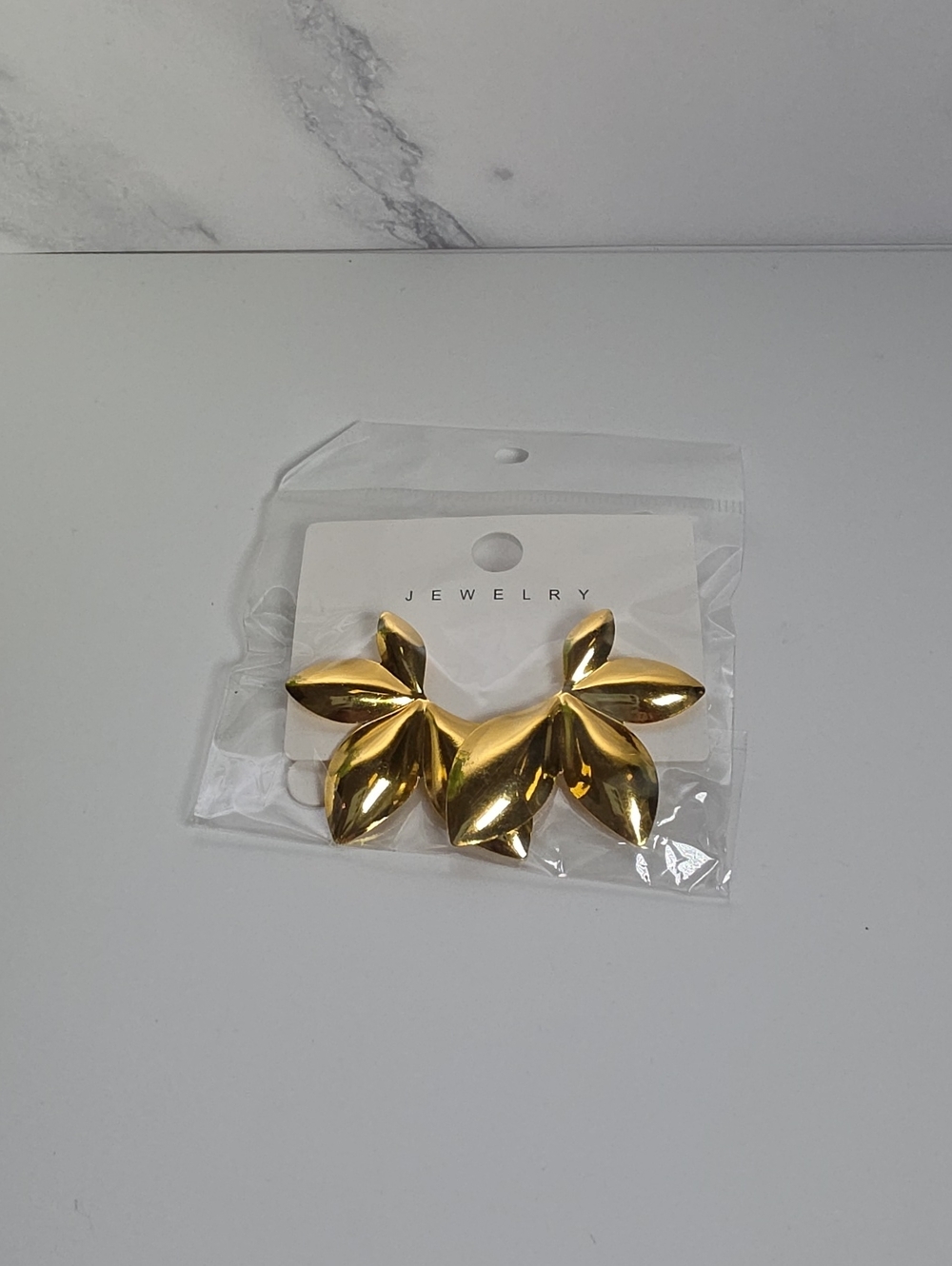 Gold Floral Petal Statement Earrings -